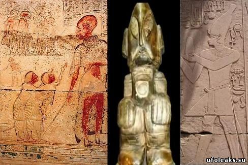 Изображения древних богов с вытянутыми головами